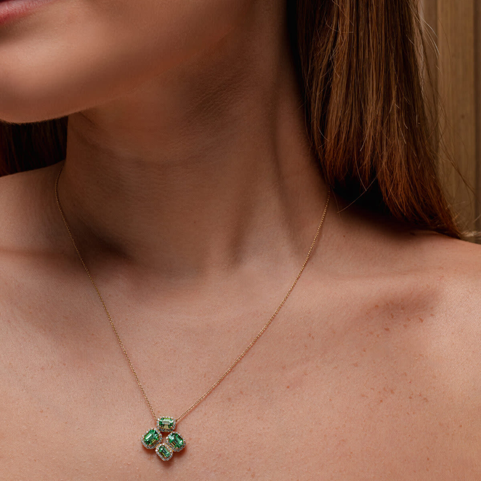 LXR Jewelry Necklace 14KY Tourmaline 2.63ct. Diamond 0.46ct.