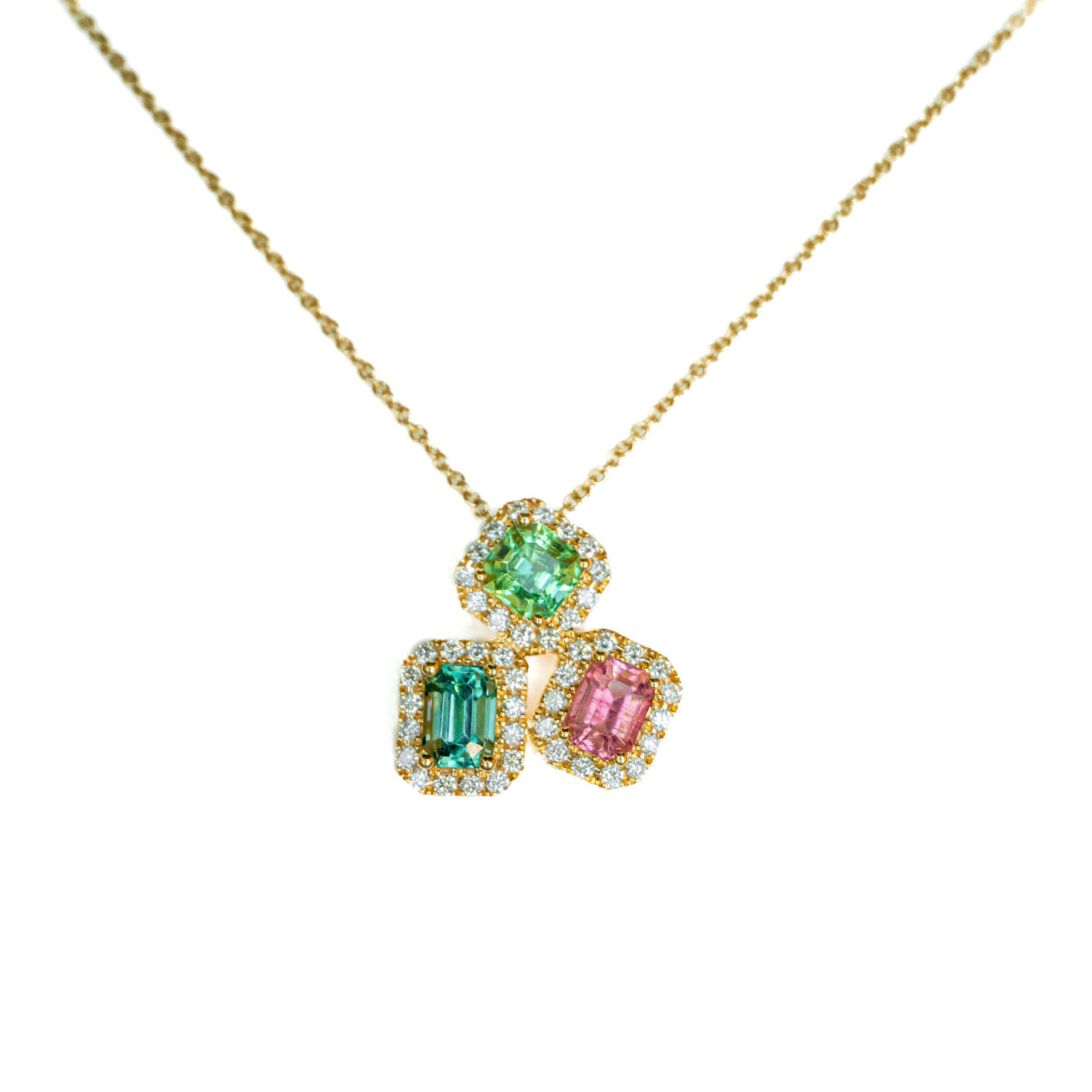 LXR Jewelry Necklace 14KY Tourmaline 1.40ct. Diamond 0.30ct.