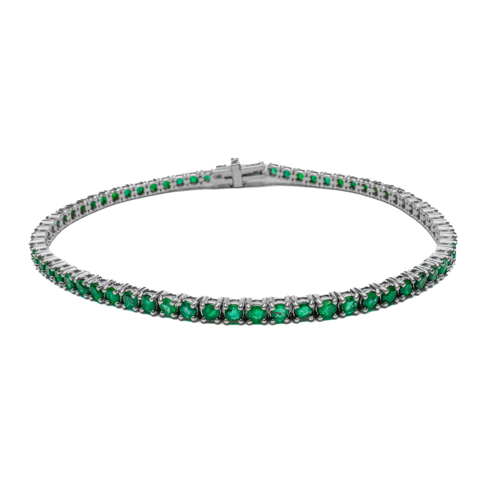 LXR Jewelry Bracelet 2.70ct. Emerald Tennis 14KW 7’