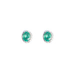 LXR Jewelry Studs 0.17ct. tw. Diamond around Round 0.70ct tw.Oval Emerald 14KW