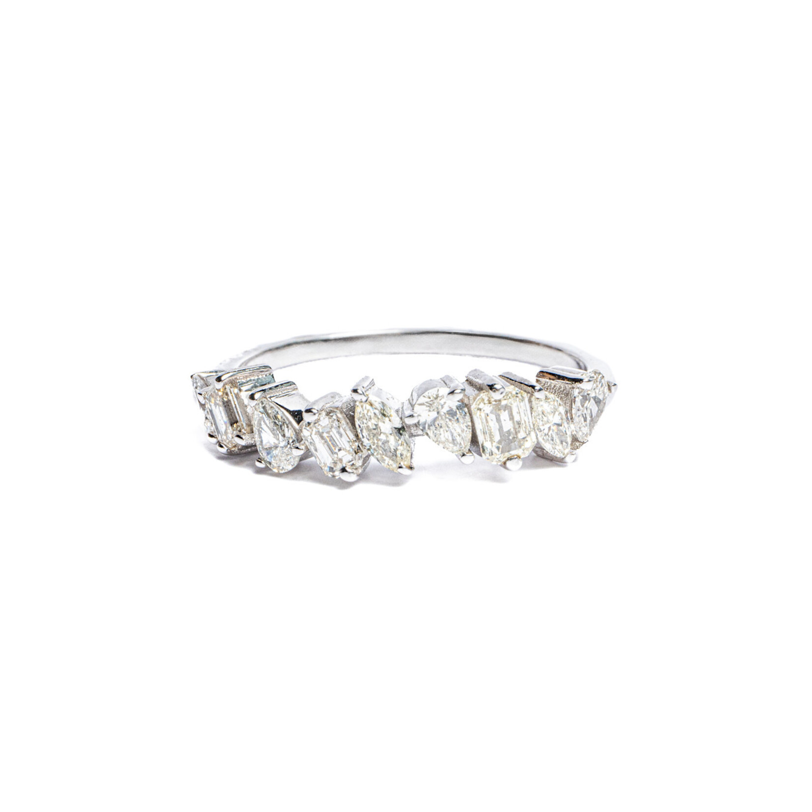 LXR Jewelry Ring 0.65ct. Multi shaped diamond Half Eternity 18KW