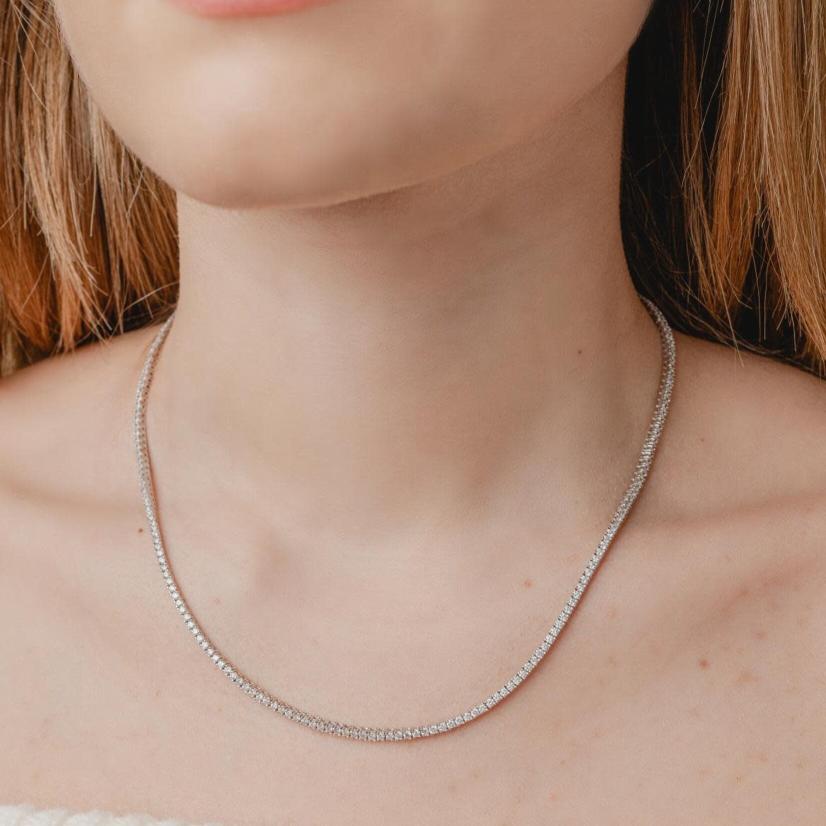 LXR Jewelry Necklace 14KW Diamond 5.57ct. Tennis