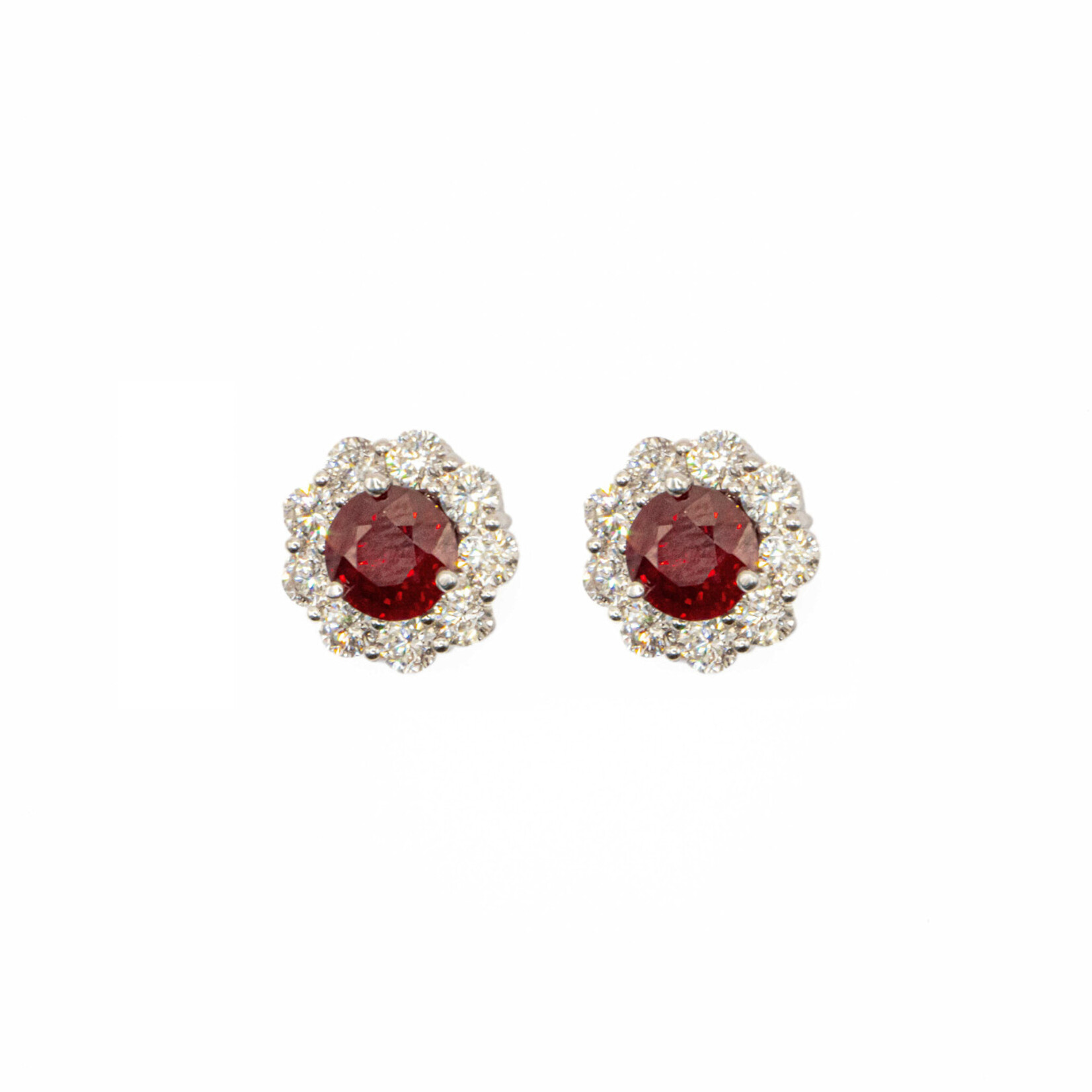LXR Jewelry Studs 14KW Ruby 1.72ct. Diamond 1.34ct.