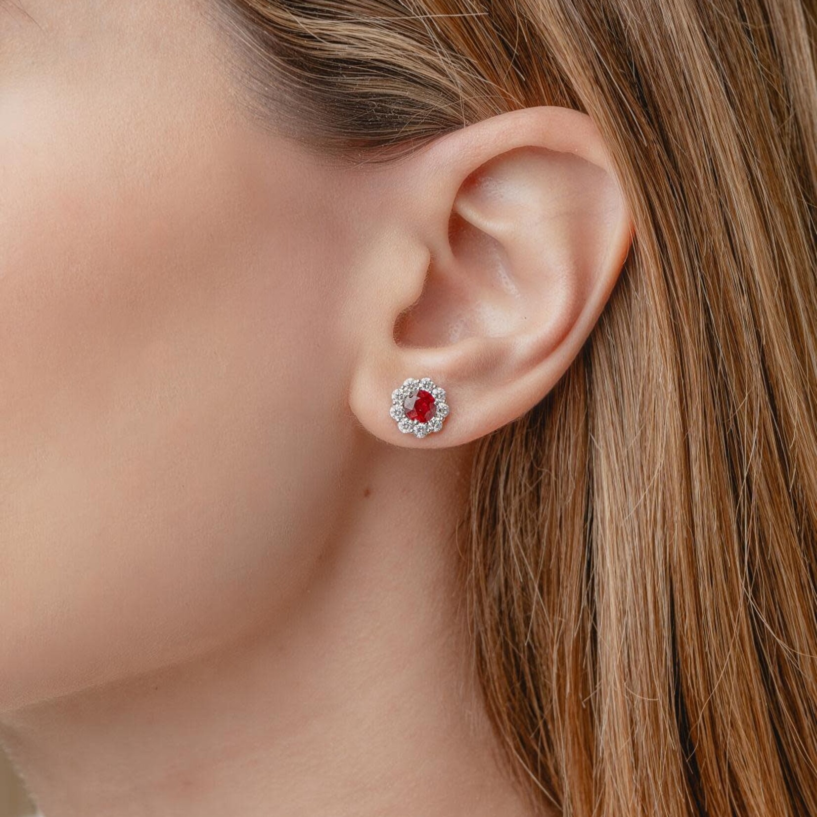 LXR Jewelry Studs 14KW Ruby 1.72ct. Diamond 1.34ct.
