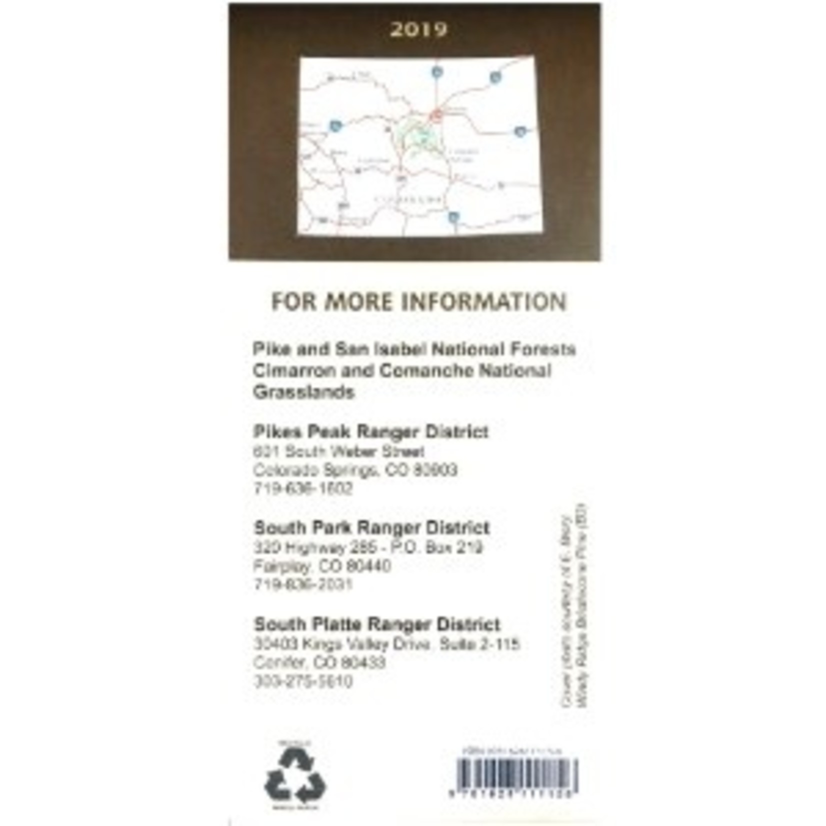 U.S. Forest Service Pike National Forest Map, Colorado 2019