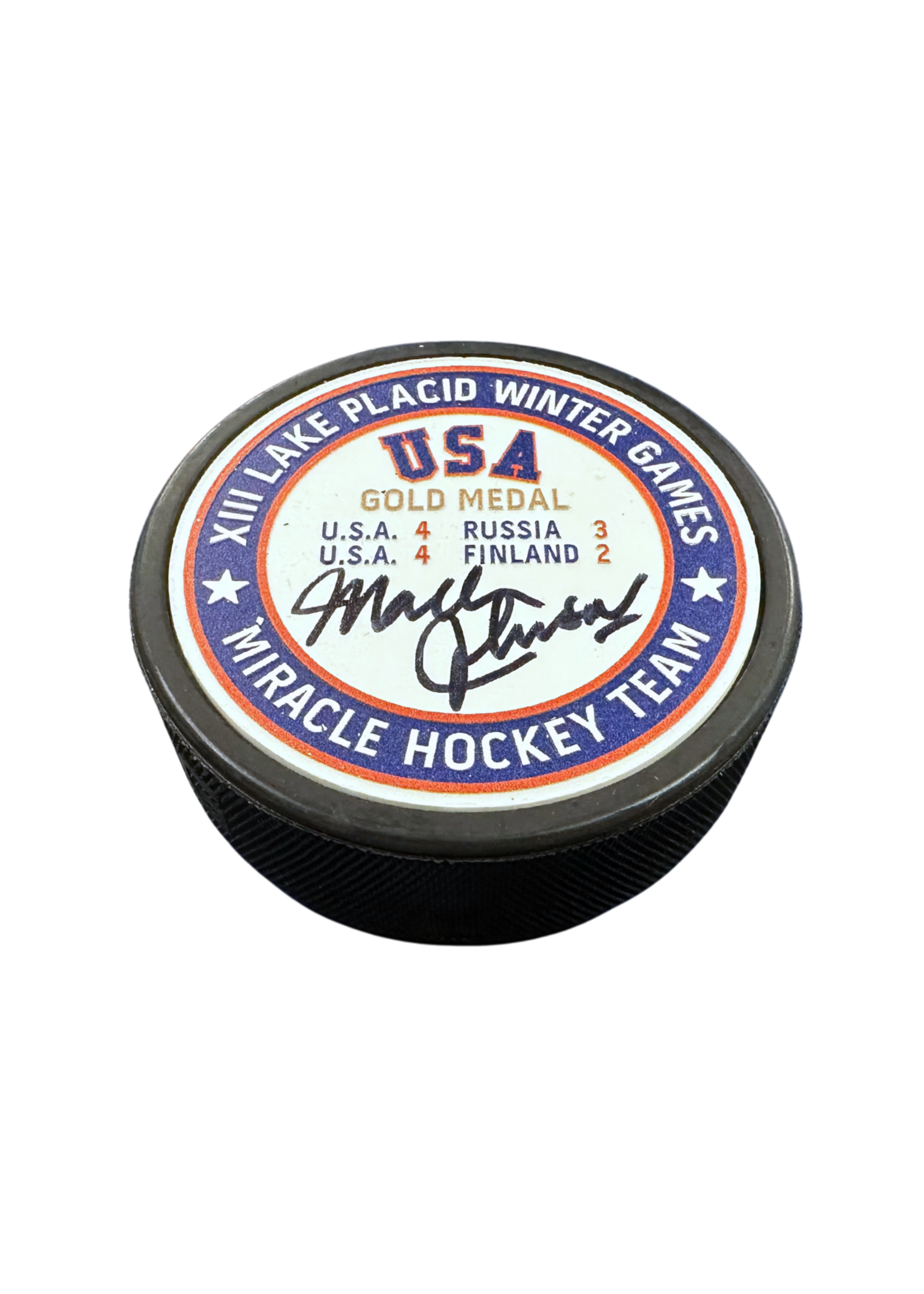 Johnson Signed Gold Medal Puck