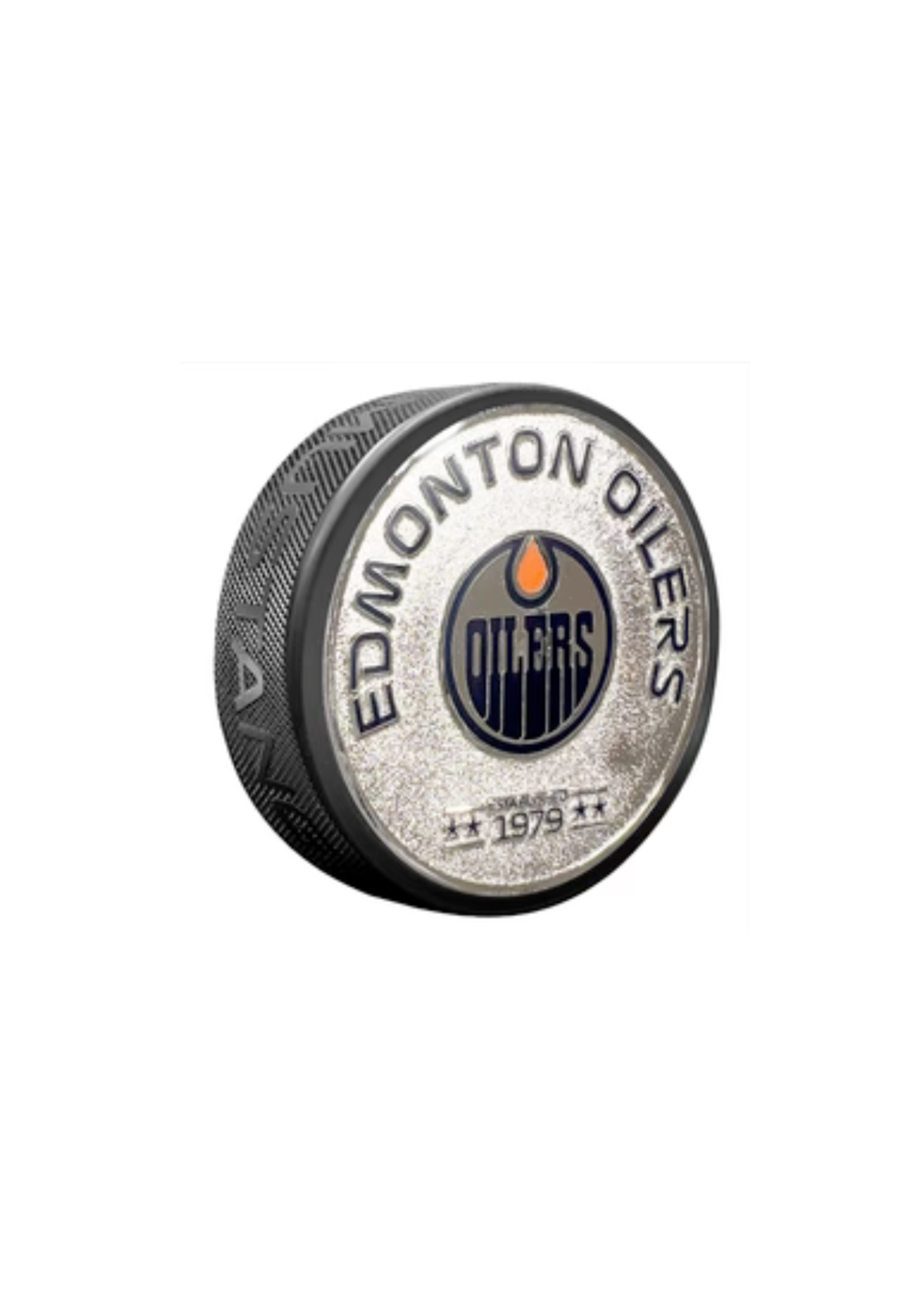 Edmonton Oilers Silver Established Medallion Puck