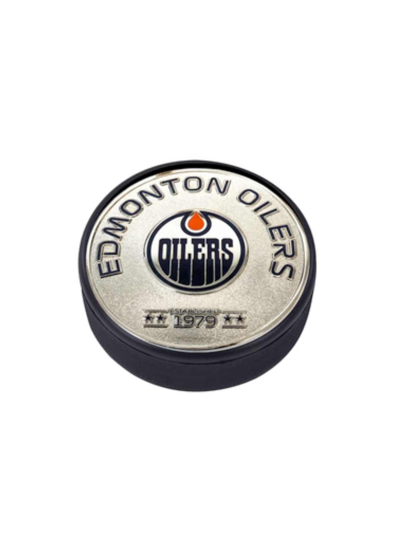 Edmonton Oilers Silver Established Medallion Puck