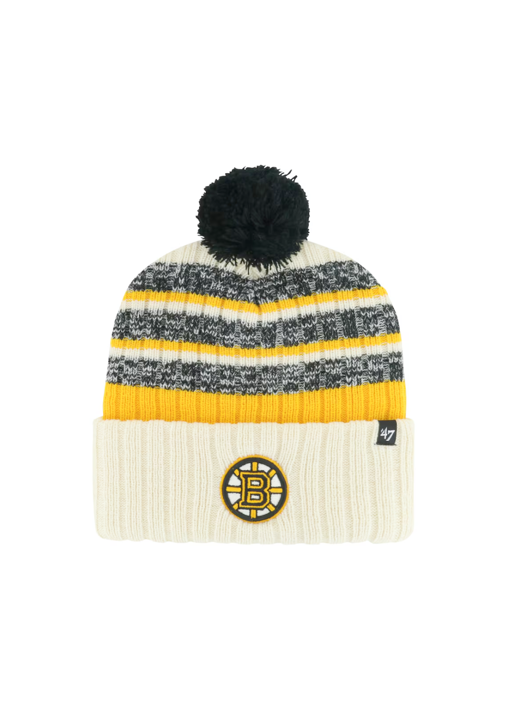Boston Bruins Cream Tavern Cuffed Knit Hat with Pom