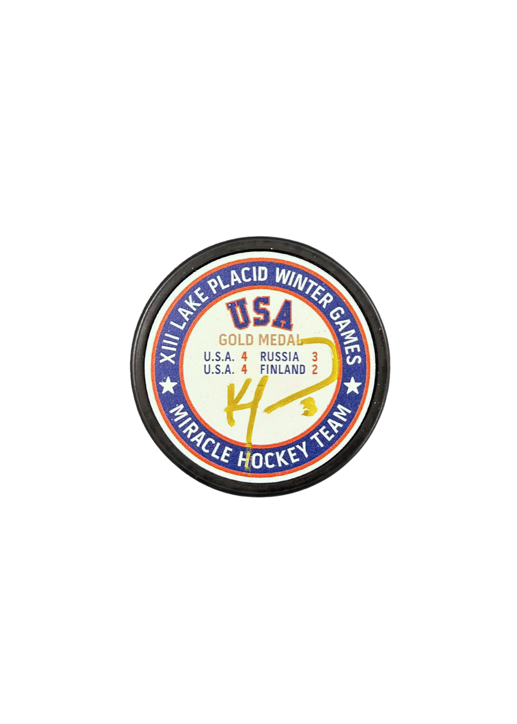 Morrow Signed Gold Medal Puck