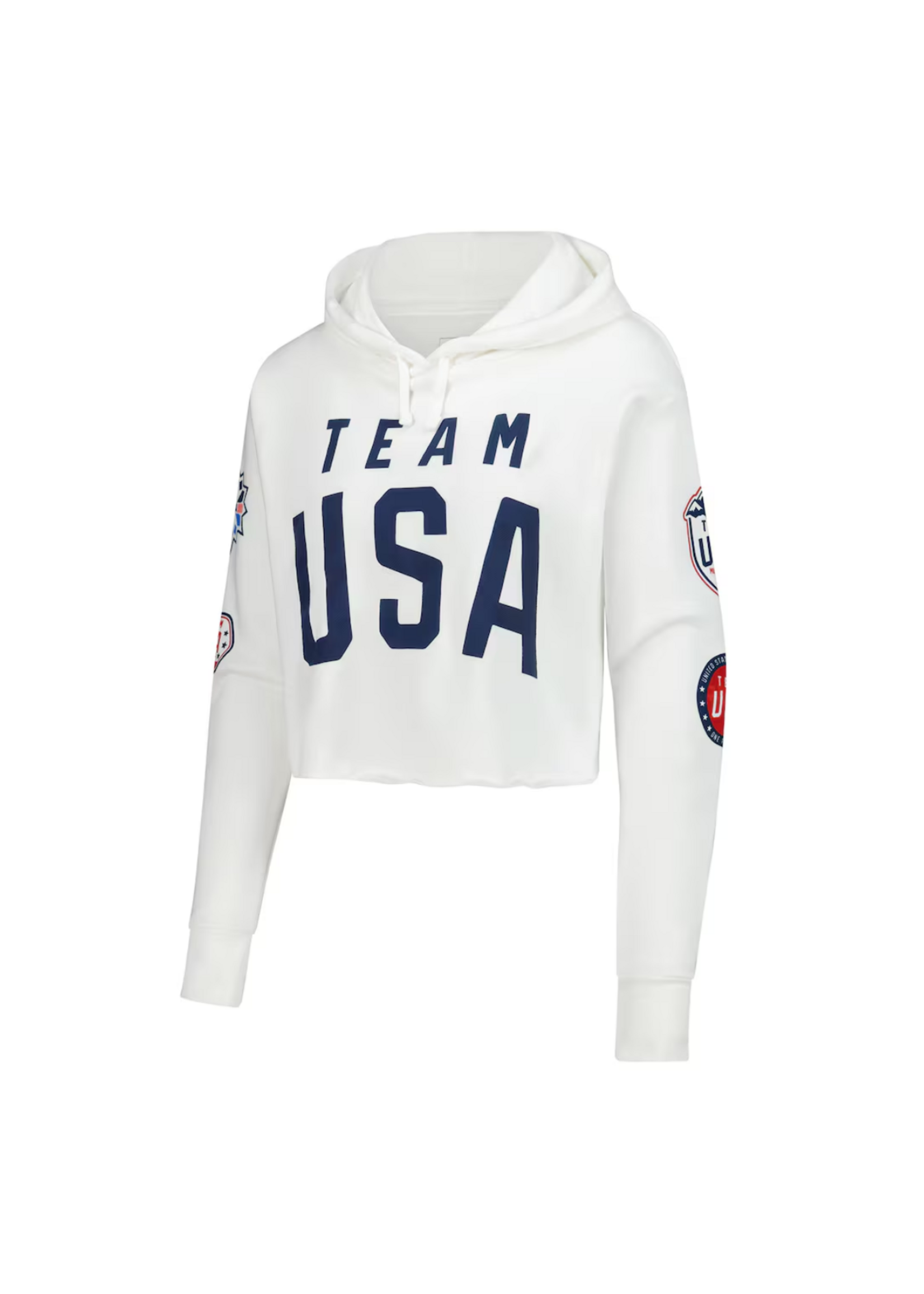 Team USA Flag & Patches Fleece Cropped Pullover Hoodie