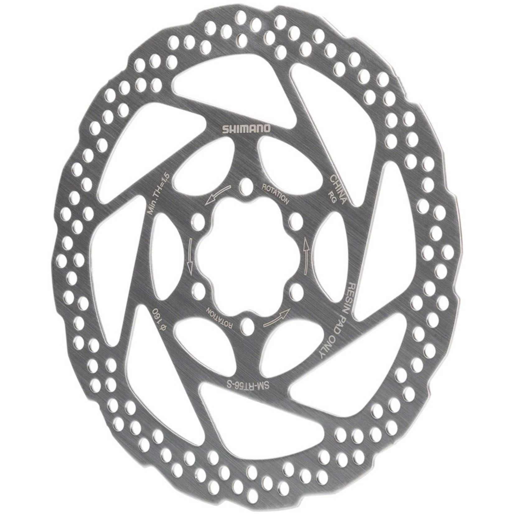 Shimano Shimano Deore SM-RT56-S Disc Brake Rotor - 160mm 6-Bolt For Resin Pads Only Silver