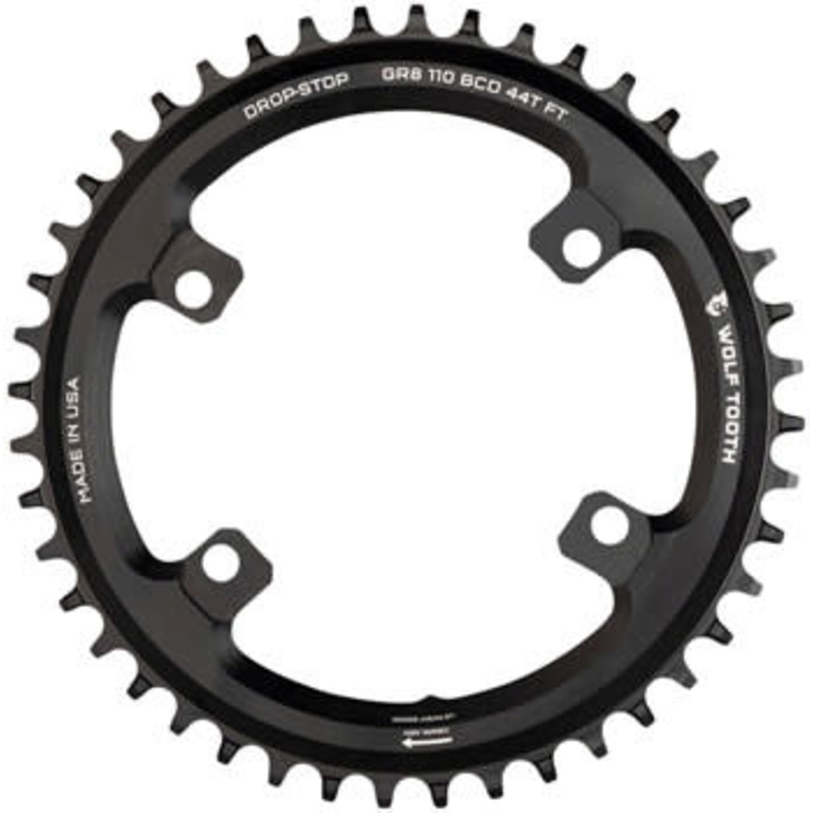 Wolf Tooth Wolf Tooth Shimano 110 Asymmetric BCD Chainring - 38t 110 Asymmetric BCD 4-Bolt Drop-Stop Flattop For Shimano GRX Cranks Black