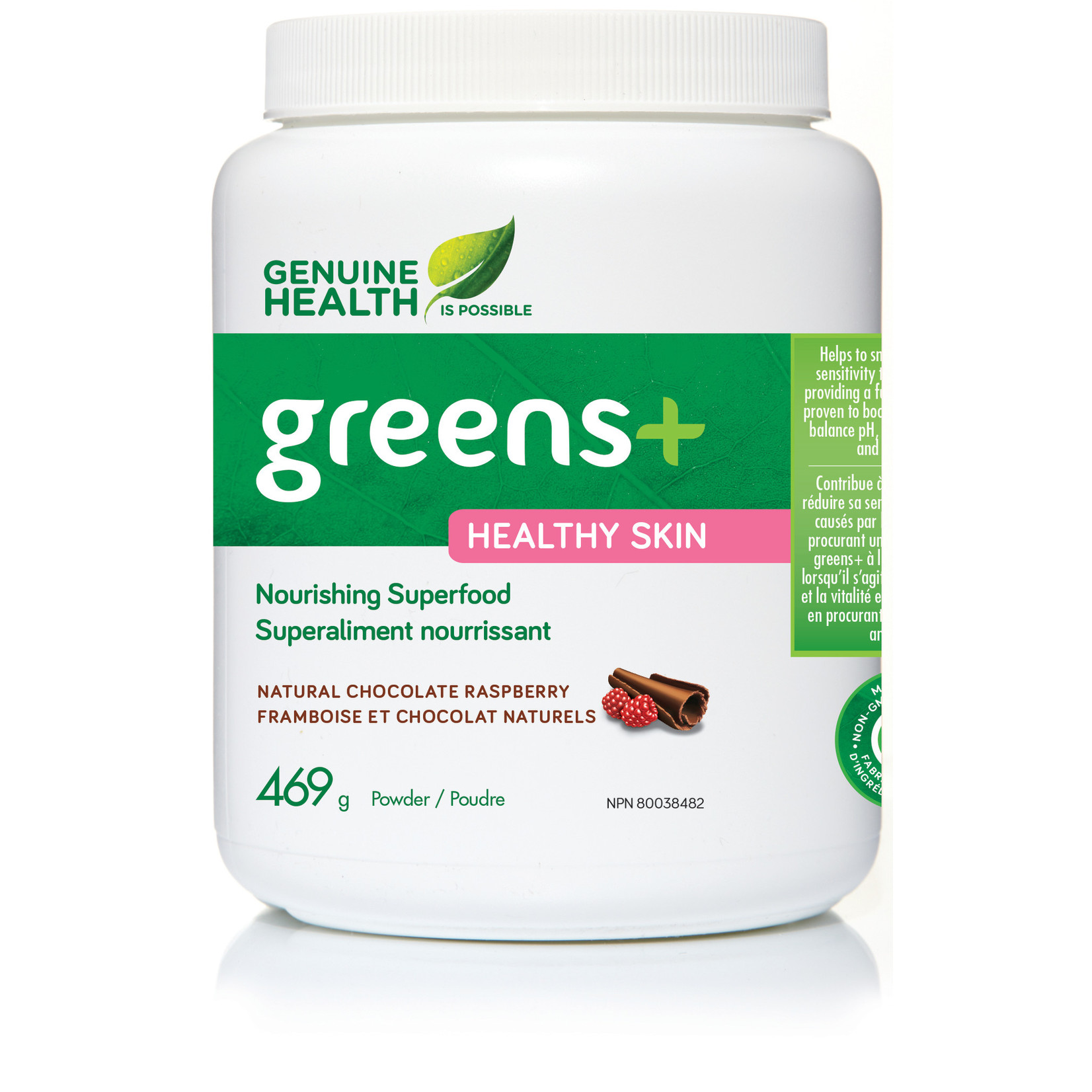 GENUINE HEALTH GENUINE HEALTH GREENS+ HEALTHY SKIN CHOCOLATE RASPBERRY 156G