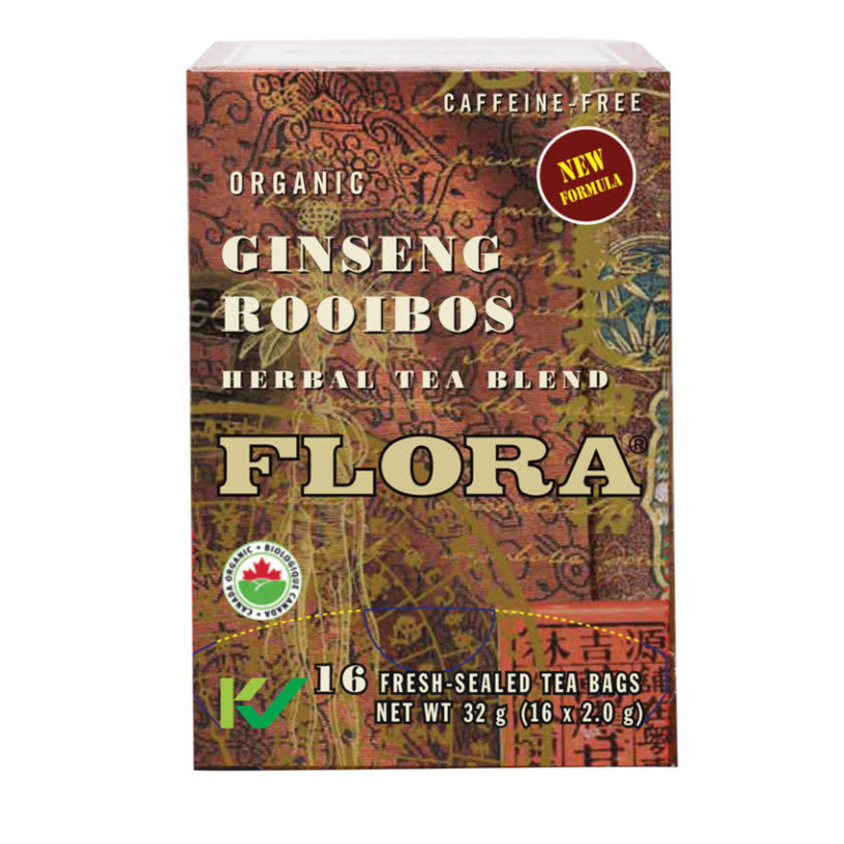 FLORA FLORA ORGANIC GINSENG ROOIBOS HERBAL TEA 16 BAGS