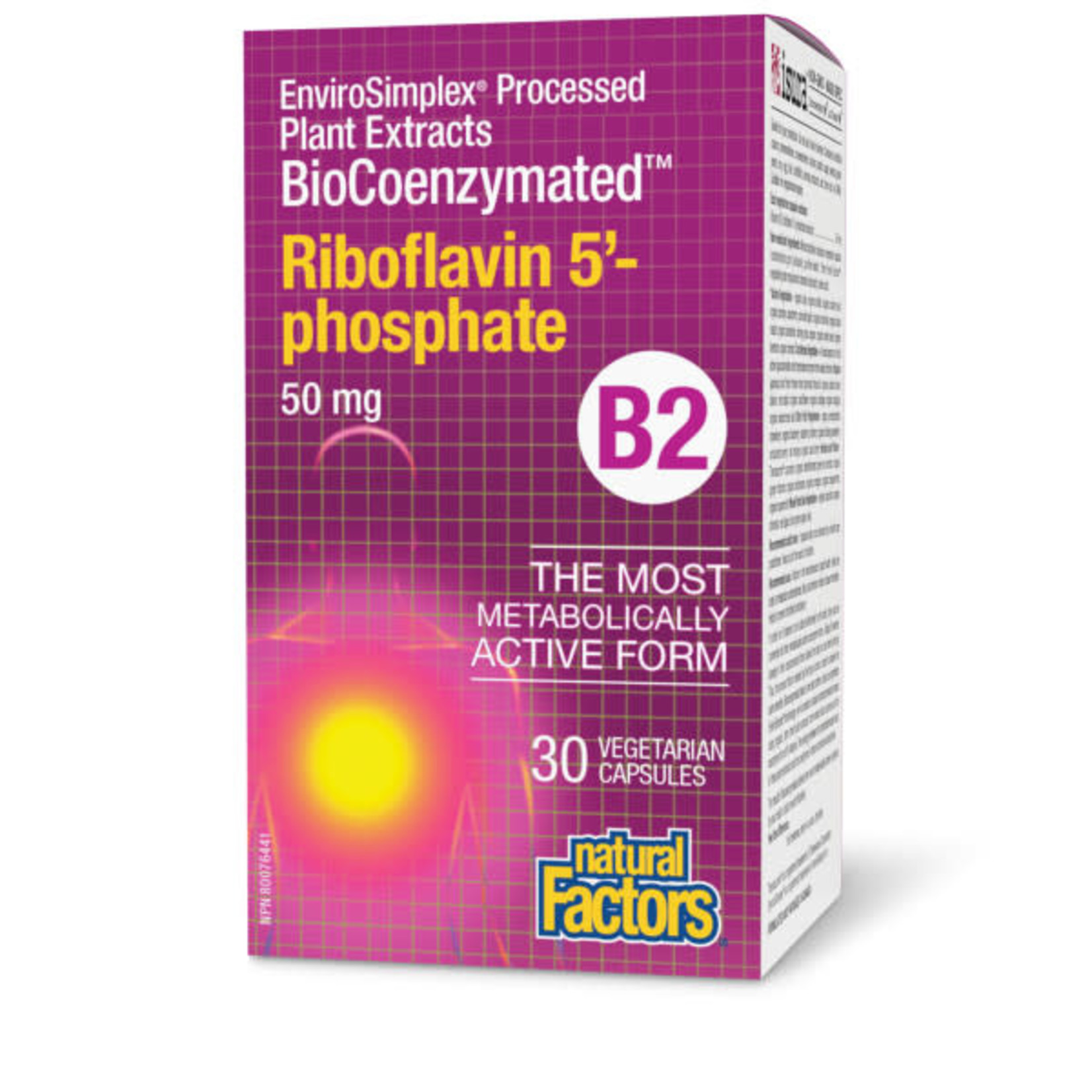 NATURAL FACTORS BIOCOENZYMATED RIBOFLAVIN 5' PHOSPHATE B2 50MG 30 VCAPS