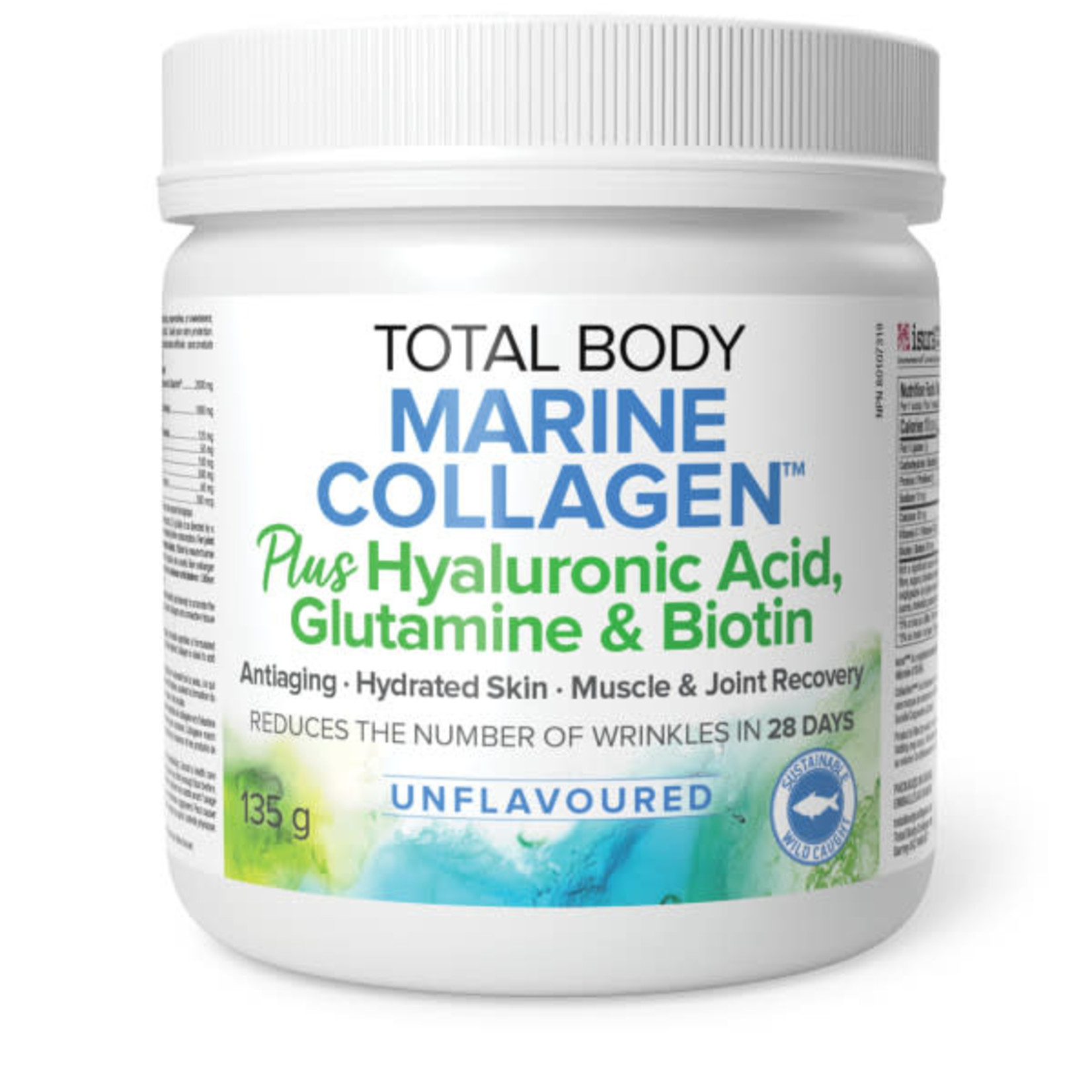 NATURAL FACTORS NATURAL FACTORS TOTAL BODY MARINE COLLAGEN WITH HYALURONIC ACID GLUTAMINE AND BIOTIN UNFLAVOURED 135G POWDER