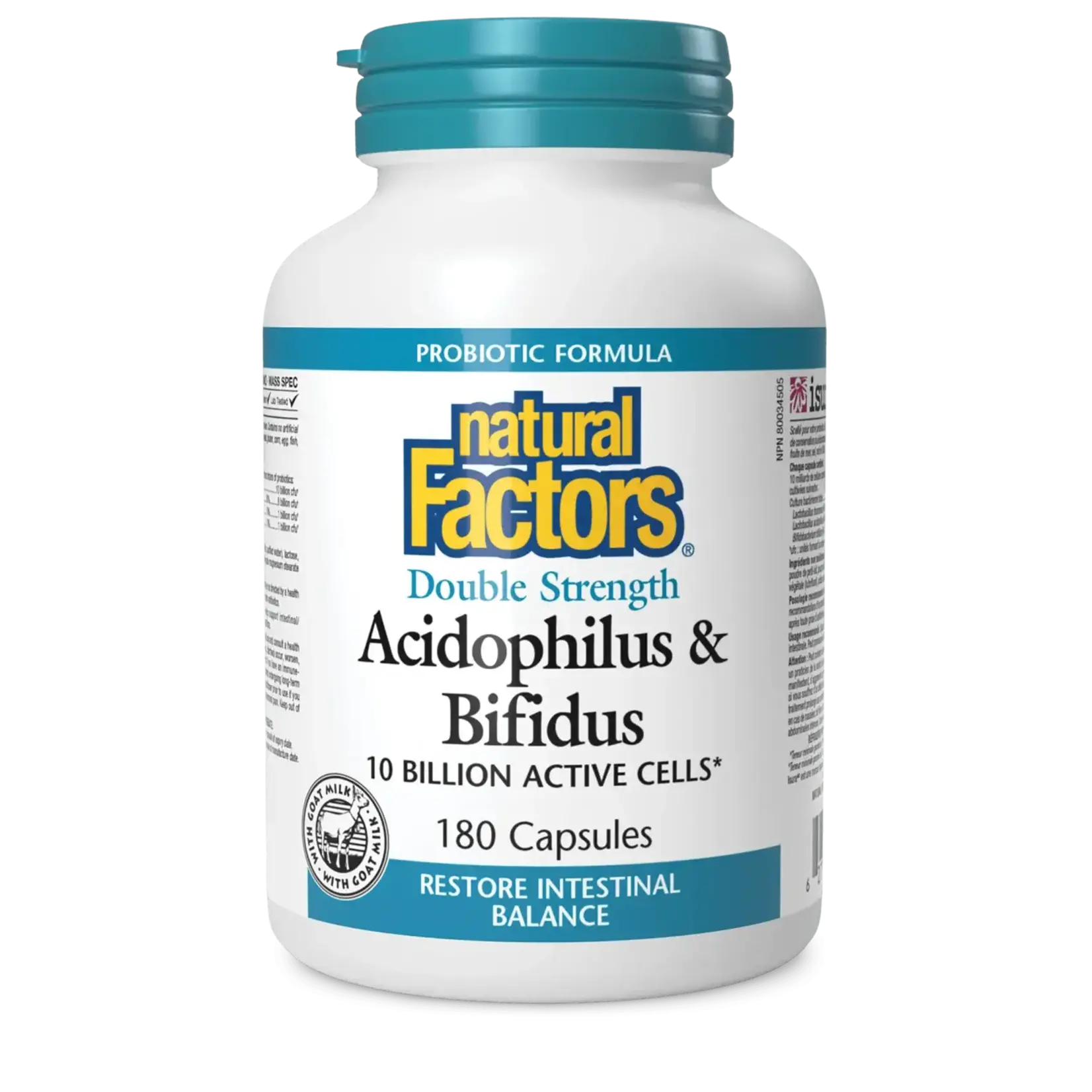 NATURAL FACTORS NATURAL FACTORS ACIDOPHILUS & BIFIDUS DOUBLE STRENGTH (10 BILLION CFU) 180 CAPS