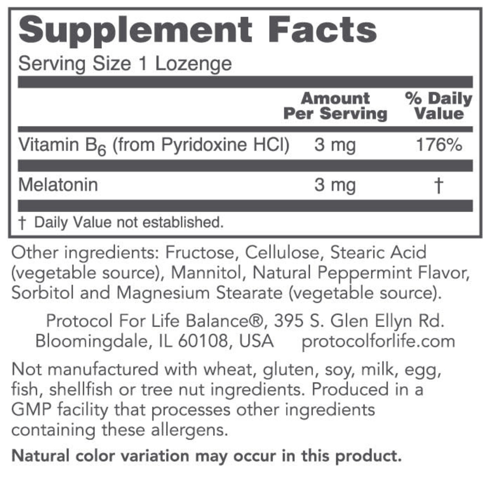 PROTOCOL PROTOCOL MELATONIN 3MG + B6 120 SUBLINGUAL LOZENGES