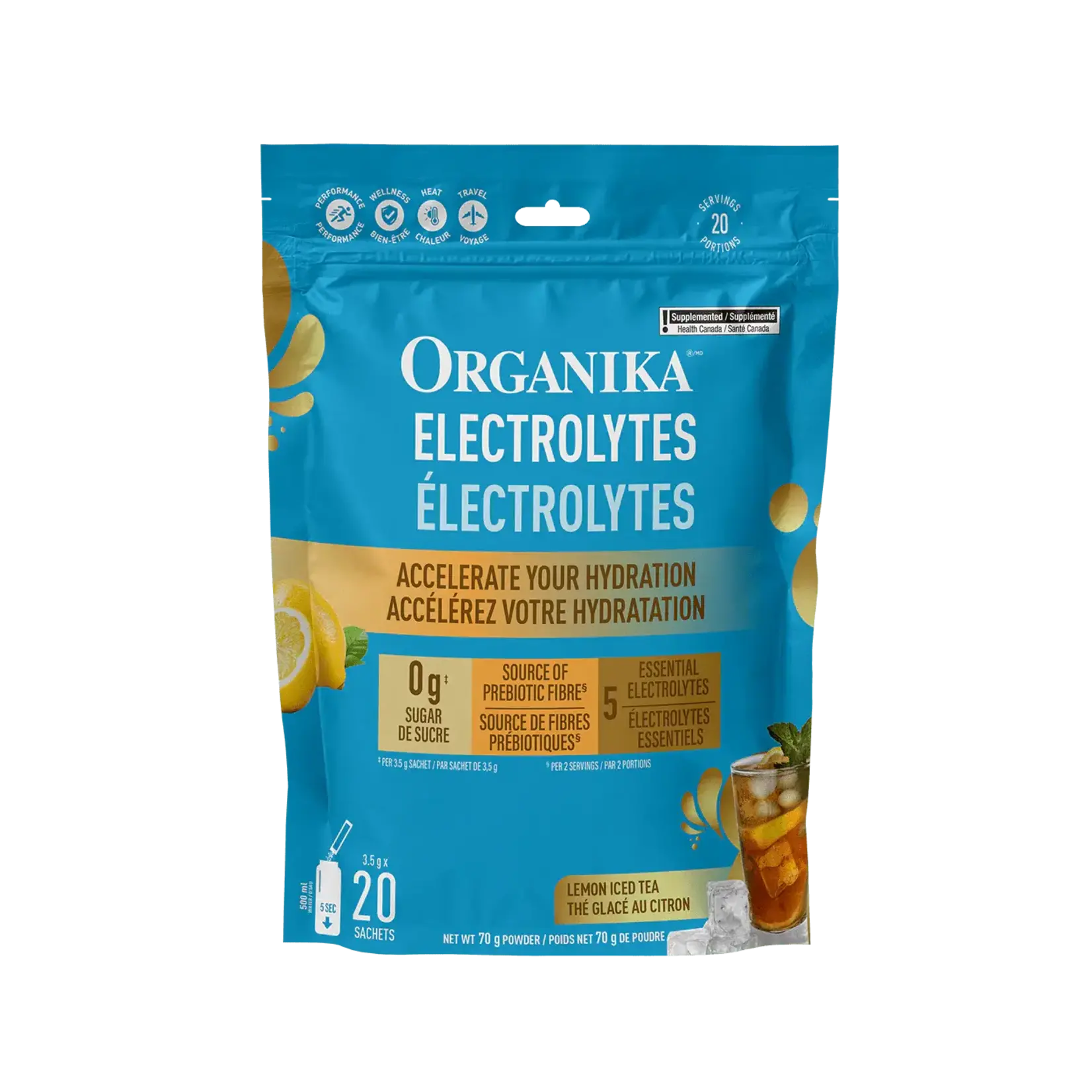 ORGANIKA ORGANIKA ELECTROLYTES LEMON ICED TEA 20 SACHETS