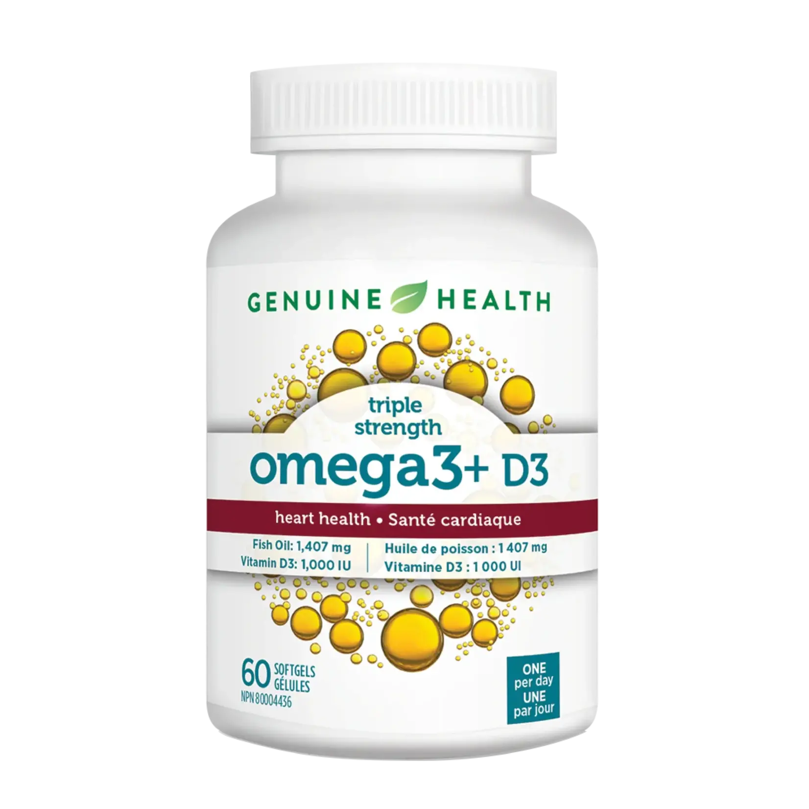 GENUINE HEALTH GENUINE HEALTH OMEGA 3 TRIPLE STRENGTH + D3 60 SOFTGELS