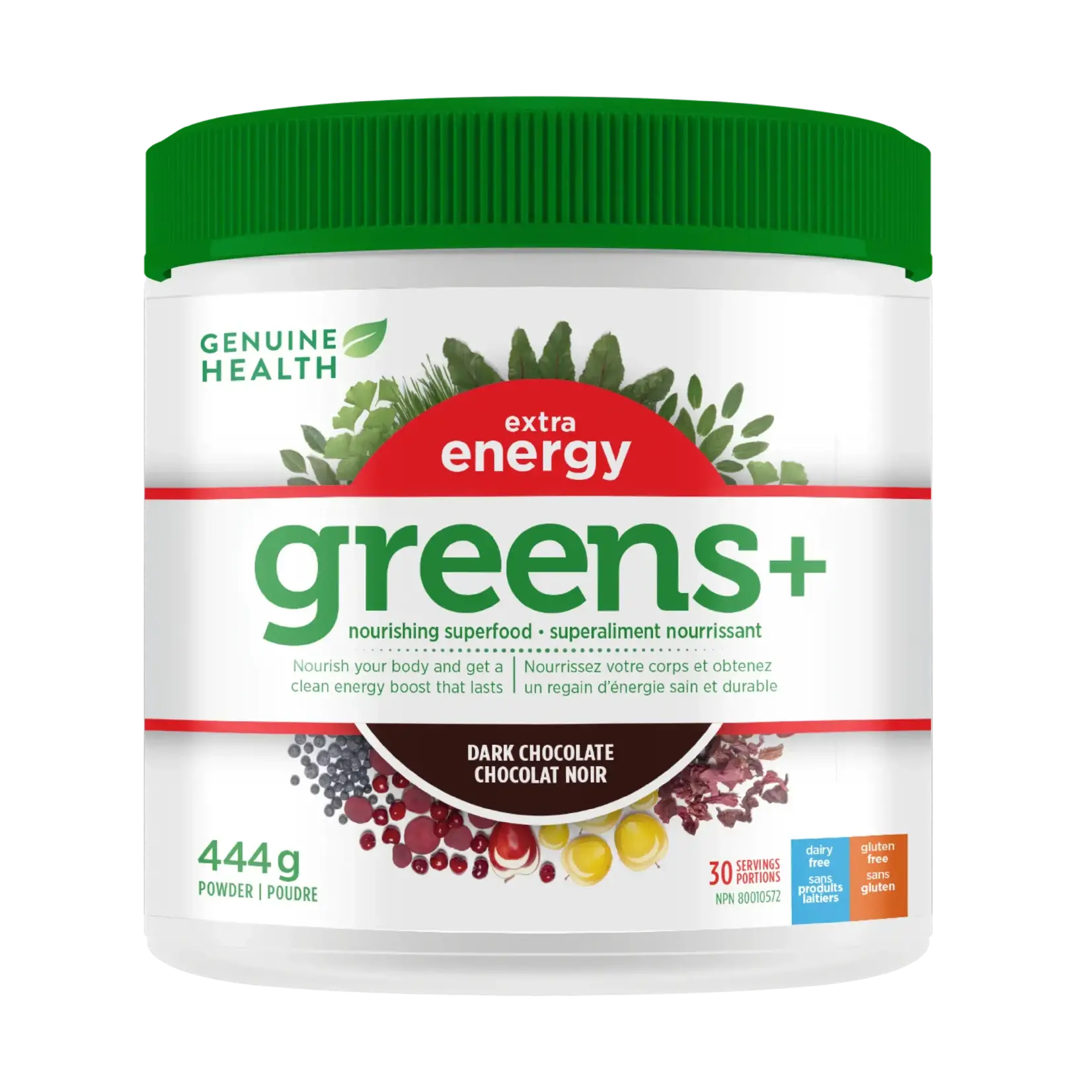 GENUINE HEALTH GENUINE HEALTH EXTRA ENERGY GREENS+ DARK CHOCOLATE  444G (30 SERVINGS)
