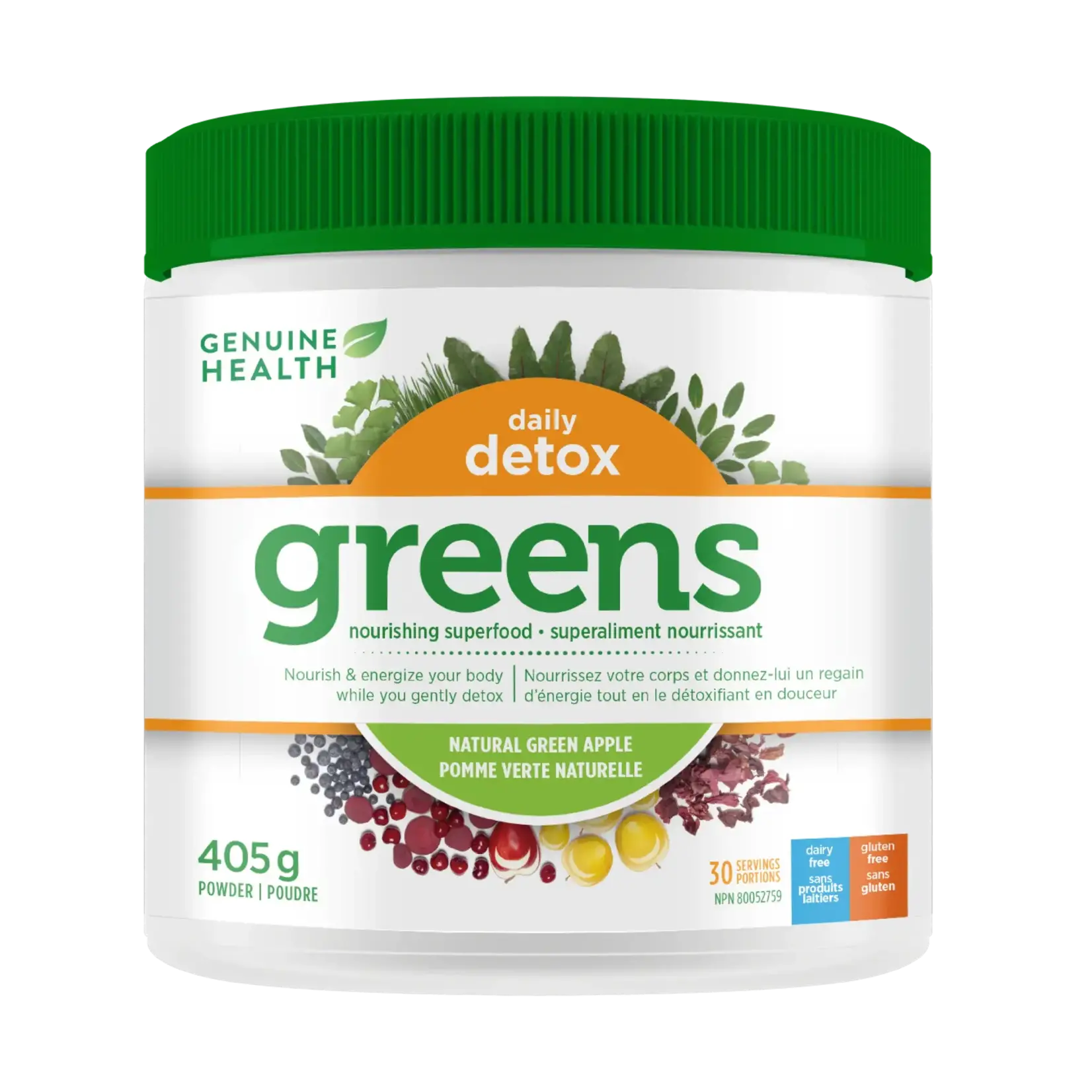 GENUINE HEALTH GENUINE HEALTH GREENS+ DAILY DETOX GREEN APPLE 406G