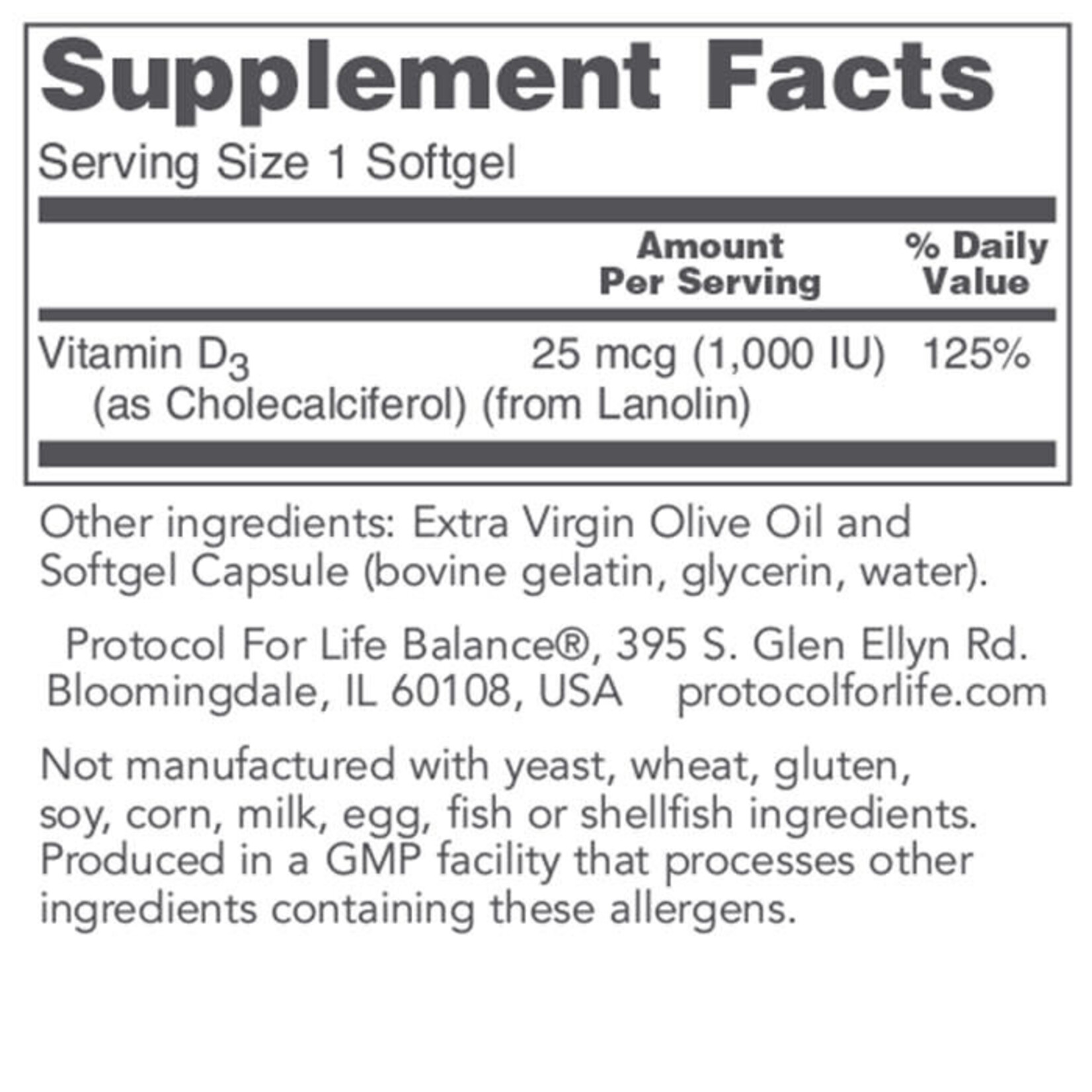 PROTOCOL PROTOCOL VITAMIN D3 1000 IU 120 SOFTGELS