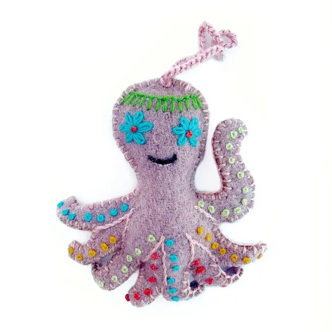 Ornaments 4 Orphans Christmas Ornament- Embroidered Octopus Wool
