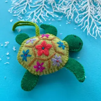 Ornaments 4 Orphans Christmas Ornament- Emroidered Sea Turtle wool