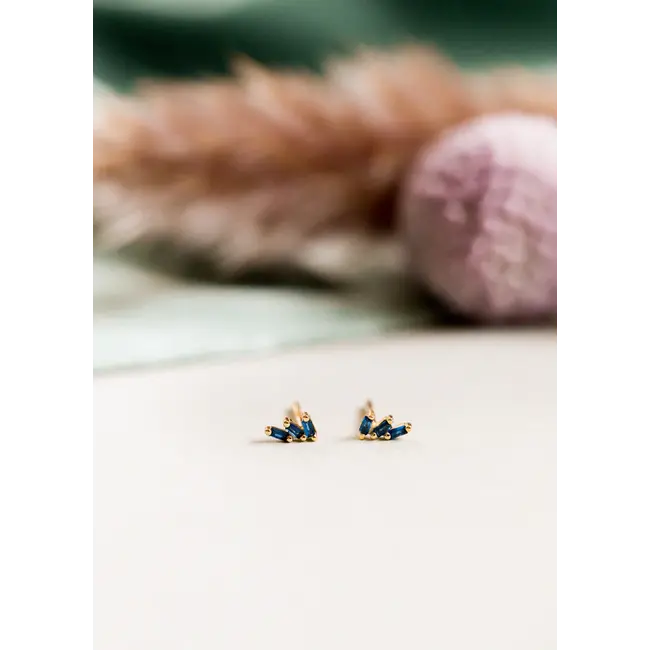 JaxKelly Offset Trio Earrings- Sapphire