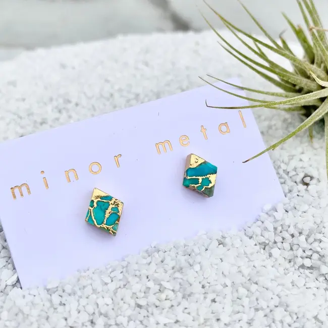 Minor Metal Jewelry Turquoise Diamond Gold-Dipped Studs