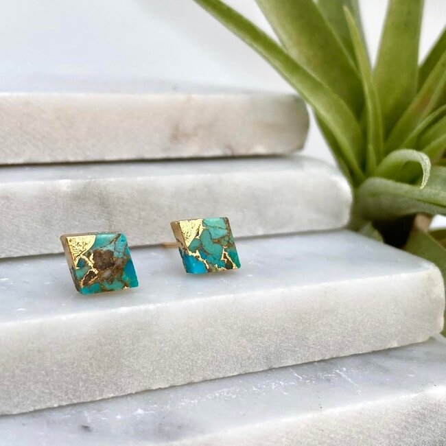 Minor Metal Jewelry Turquoise Diamond Gold-Dipped Studs