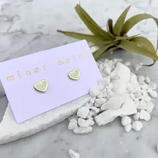 Minor Metal Jewelry Opal Heart Stud Earrings