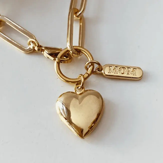 Oceanne Heart Locket Mom Gold Necklace