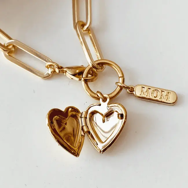 Oceanne Heart Locket Mom Gold Necklace