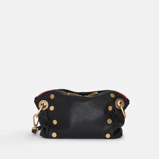 Hammitt Daniel Crossbody Clutch Small Black-Brushed Gold-Red Zip