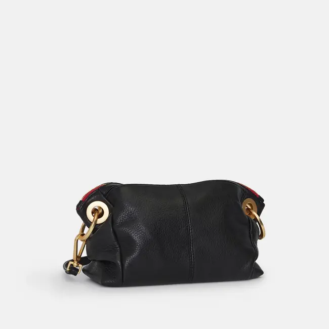 Hammitt Daniel Crossbody Clutch Small Black-Brushed Gold-Red Zip