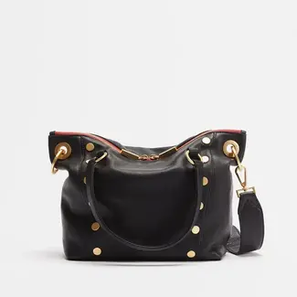 Hammitt Daniel Medium Black-Brushed Gold - Red Zip