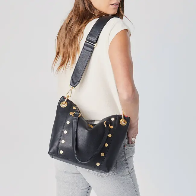 Hammitt Daniel Medium Black-Brushed Gold - Red Zip