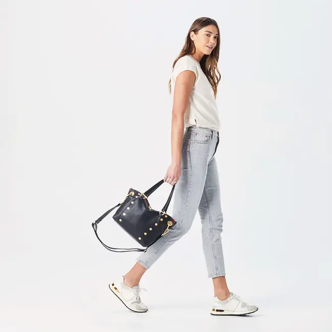 Hammitt Daniel Medium Black-Brushed Gold - Red Zip