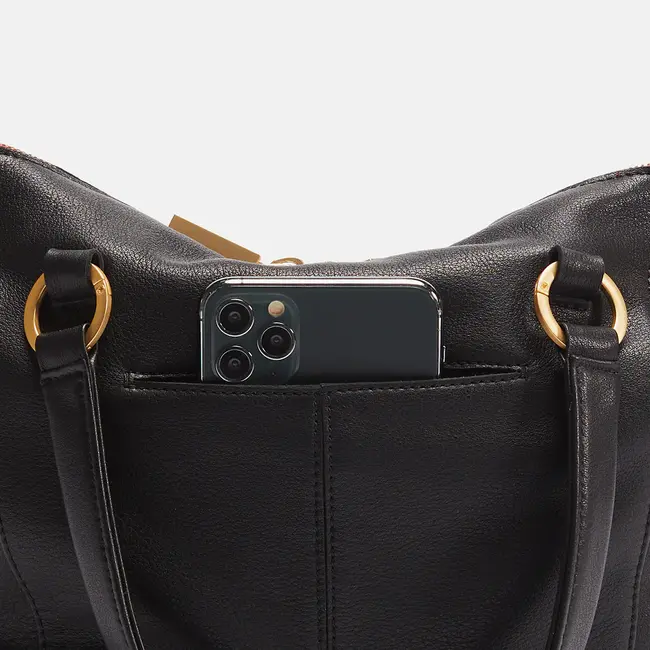 Hammitt Daniel Medium Black-Brushed Gold - Red Zip