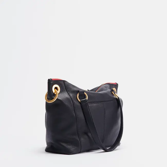 Hammitt Daniel Medium Black-Brushed Gold - Red Zip