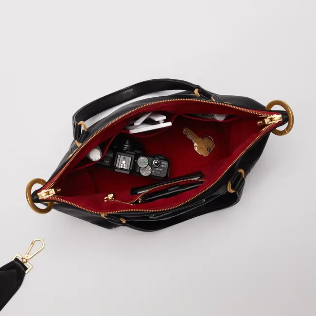 Hammitt Daniel Medium Black-Brushed Gold - Red Zip