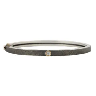 Rene Escobar Fine 4mm Junia Oxidized Silver and Diamond Bangle Bracelet