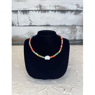 Fashion Jewelry - Pearl/Rainbow Beaded Necklace