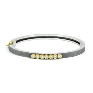 Rene Escobar Fine 4mm Sophia Oxidized Silver, Gold and Diamond Bangle Bracelet