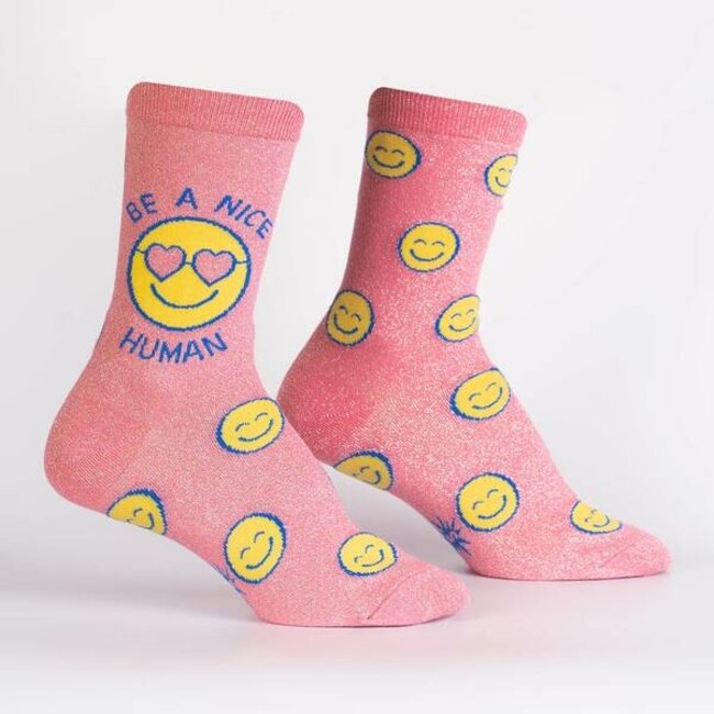 Sock it to Me Women's Crew Shimmer  Be a Nice Human