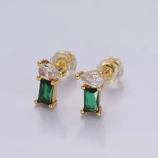 GF Green Baguette Clear Teardrop Studs