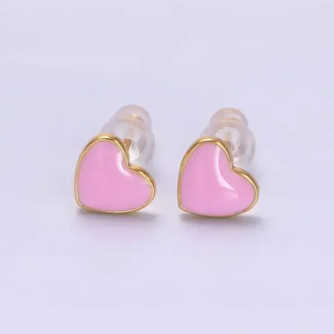 GF Pink Enamel Heart Studs